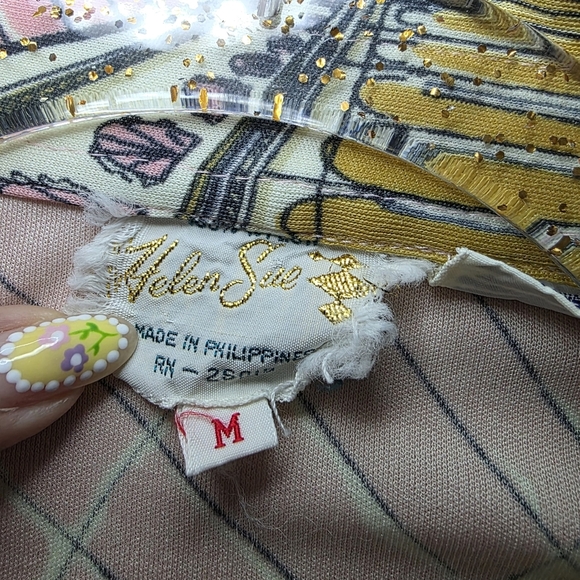 Helen Sue 1970s Art Deco Car Show Novelty Print Top Vintage Sz M - Picture 9 of 10